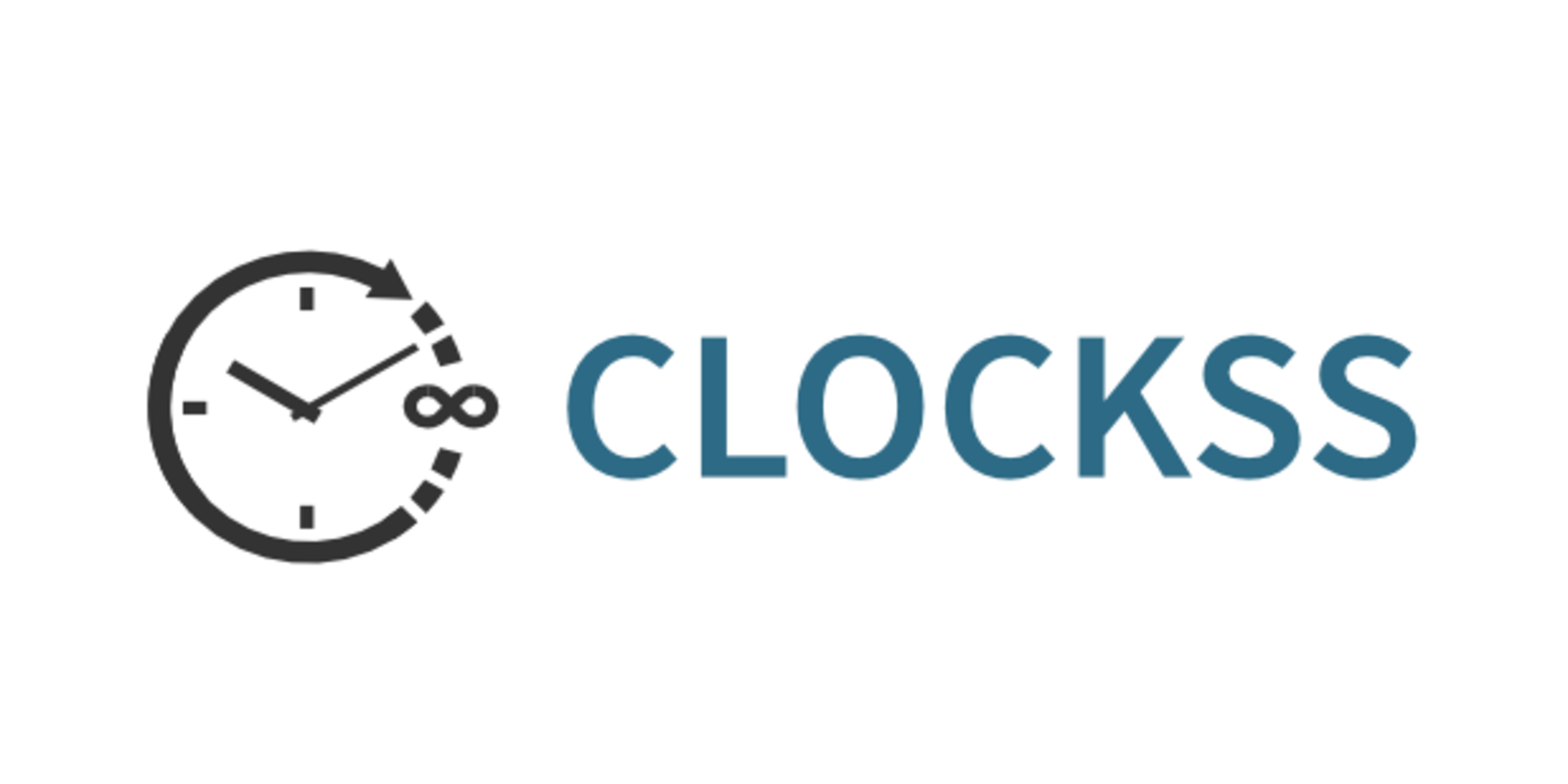Logo of the CLOCKSS Archive, consisting of an analog clock design showing approximately 10:10 o'clock and an infinity sign where the 3 should be, next to the work mark "CLOCKSS"